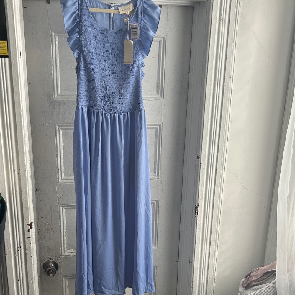 NWT Bloomingdale’s Melloday Chic Blue Ruffle Sleeve Maxi Dress- XS - Picture 2 of 5